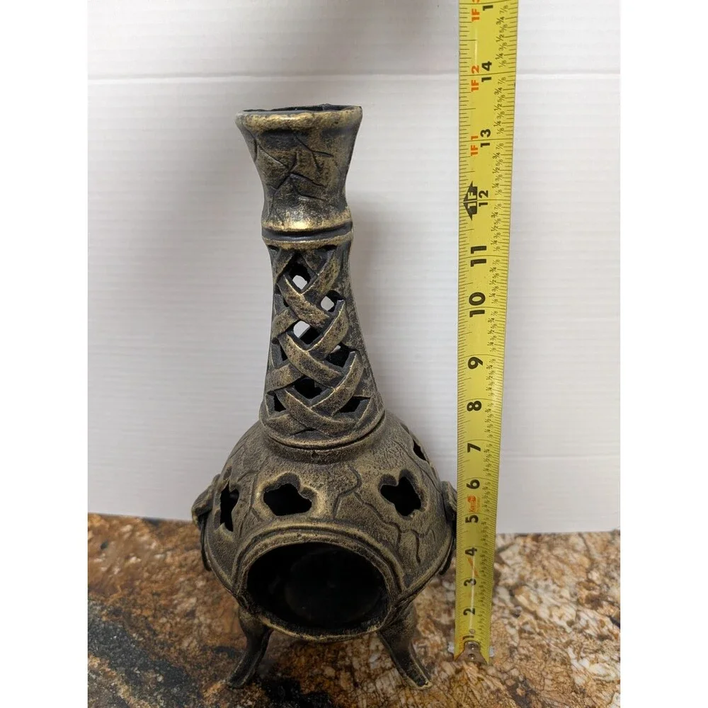 Vintage Cast Iron Chiminea Candle Holder Decorative Object Lighting Garden Decor